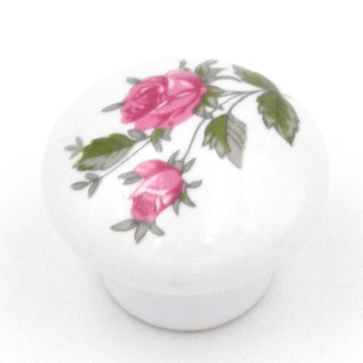 Hickory Hardware English Cozy White Porcelain & Pink Roses Round with Pink Rose 1 1/16" Porcelain Cabinet Knob P603-PR