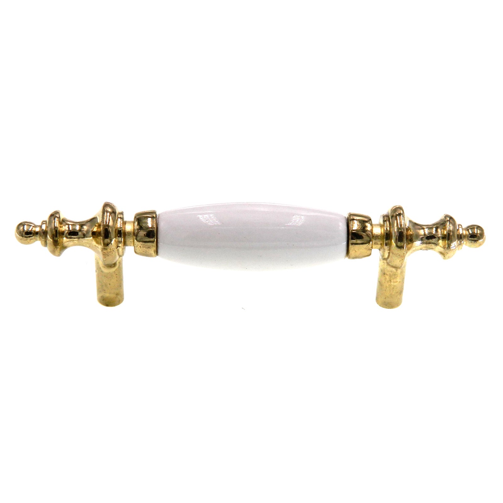 Hickory Hardware P64-W Polished Brass 3"cc Bar Pull Handle, White Ceramic Center