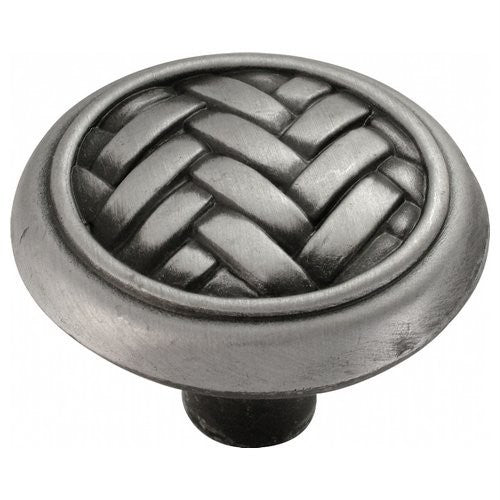 Belwith Catamaran 1 1/4" Round Knob Basket Weave Satin Pewter Antique P7321-SPA