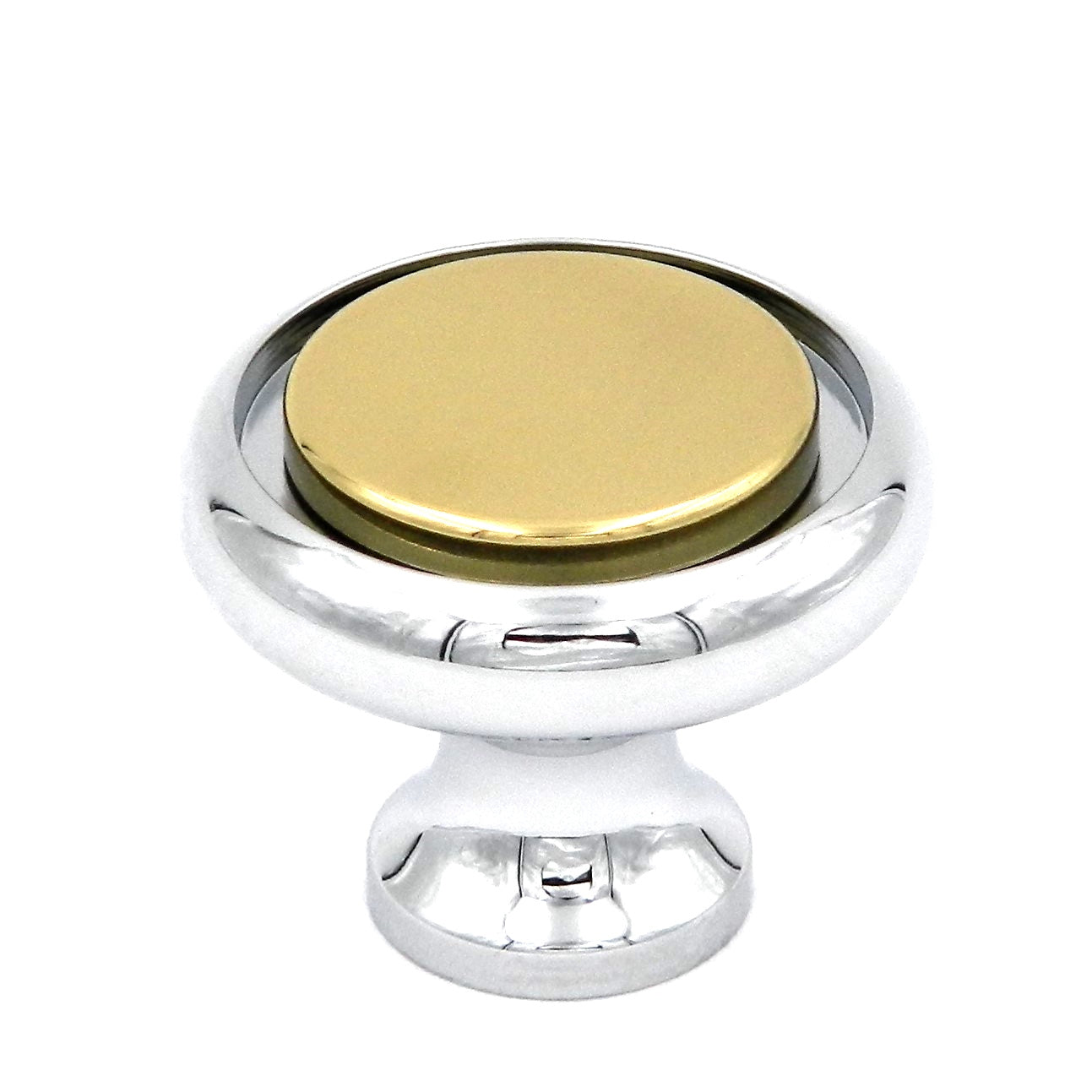 Keeler Milan Chrome & Polished Brass Round Flat Top 1 1/4" Solid Brass Cabinet Knob P9810