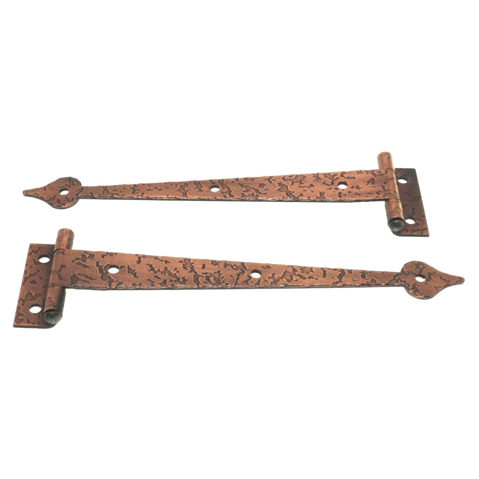 Pair National Lock Hammered 6 1/2" Strap T Hinge Old Copper 3/8" Offset R375-10D