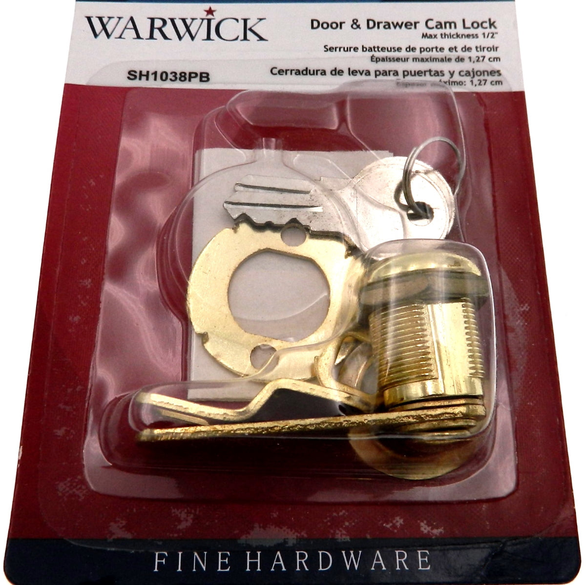 Warwick Cabinet & Drawer Lock, Max Thickness: 1/2", Polished Brass SH1038PB