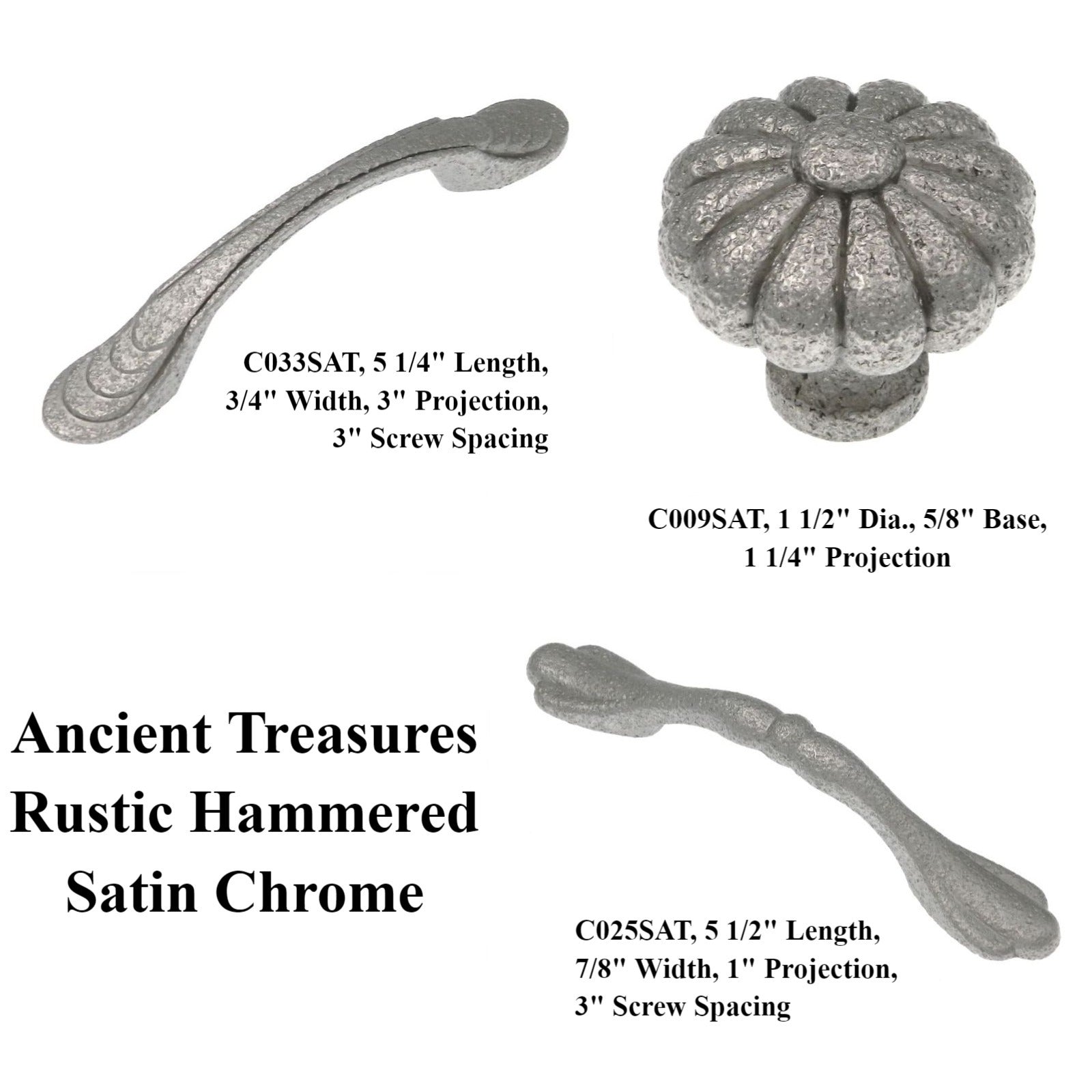 20 Pack of Ancient Treasures Rustic Hammered C025SAT Satin Chrome 3"cc Arch Pull