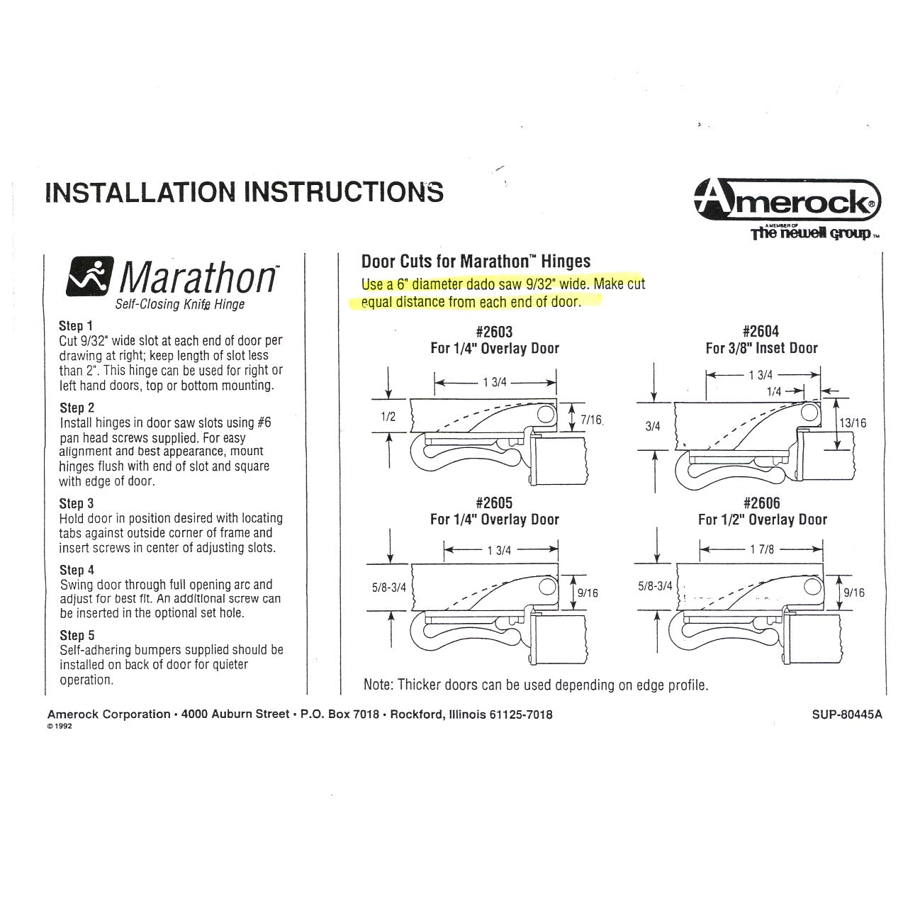 Amerock Marathon CM2606-W White 1/2" Overlay Self-Latching Knife Hinge, Single